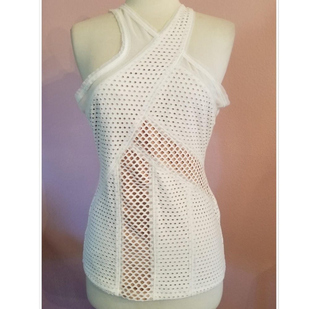 BCBGMaxAzria Katlin Geometric Mesh Tank - Picture 2 of 7